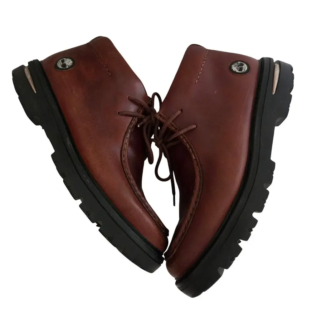 Vintage Timberland Brown Leather Moc-Toe Chukka Boots Padded Rugged Outdoor 11.5